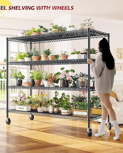 REIBII 55.5''W Storage Shelves 2500LBS Wire Shelving Unit with Wheels Heavy Duty Metal Shelves for Storage Adjustable Garage Storage Rack Pantry Shelf Kitchen Shelving, 75.6" H X 55.5''W X 24" D, 3PCS