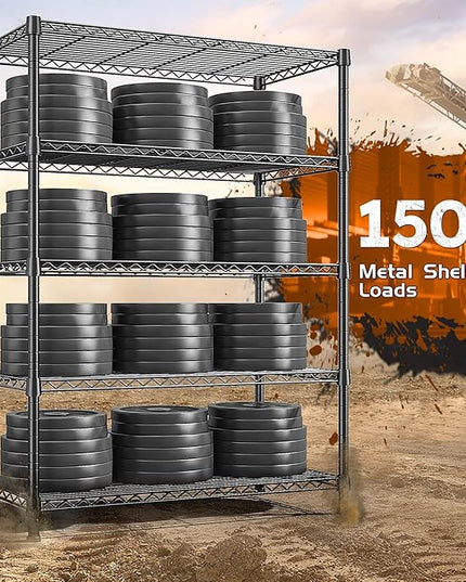 REIBII Storage Shelves 71" H Tall Wire Shelving Unit Sturdy Metal Shelves Adjustable Wide Pantry Shelves 5 Tier Deep Heavy Duty Metal Shelving Load 1500LBS,Dorm Room Essentials Dorm Storage Rack