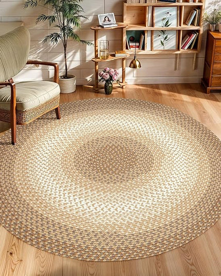 Tranquility TQ52 Natural 6' x 6' Round - Braided Area Rug, Home Decor, Floor Mat or Bedroom Rug - Easy Care, Ideal for High Traffic Areas in Hallway and Living Room - Made in USA