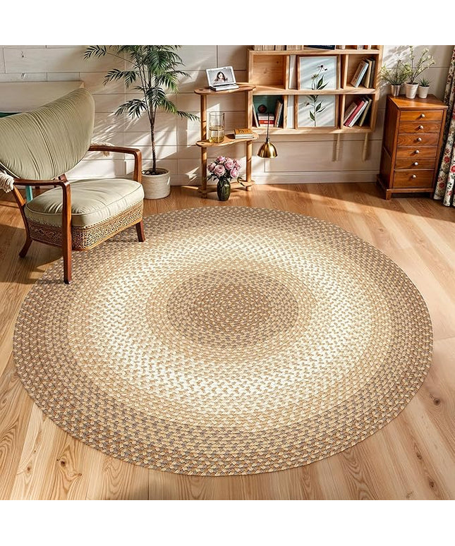 Tranquility TQ52 Natural 6' x 6' Round - Braided Area Rug, Home Decor, Floor Mat or Bedroom Rug - Easy Care, Ideal for High Traffic Areas in Hallway and Living Room - Made in USA