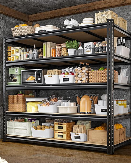 55" W Storage Shelves, 2550LBS Garage Shelving, 5-Tier Metal Shelving Unit, Adjustable Heavy Duty Shelving for Garage, Warehouse, Pantry, Kitchen, 55" W × 24" D × 72" H, Black