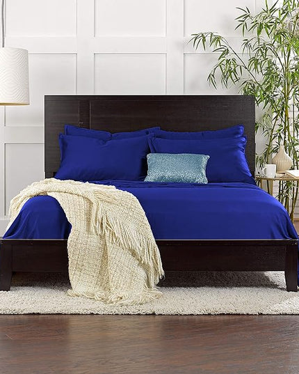 Pure Bamboo Split King Sheets, Genuine 100% Organic Viscose Derived from Bamboo Bed Sheet Set, Soft & Cooling, Double Stitching, 2 Fitted Sheets (Split King, Cobalt Blue)