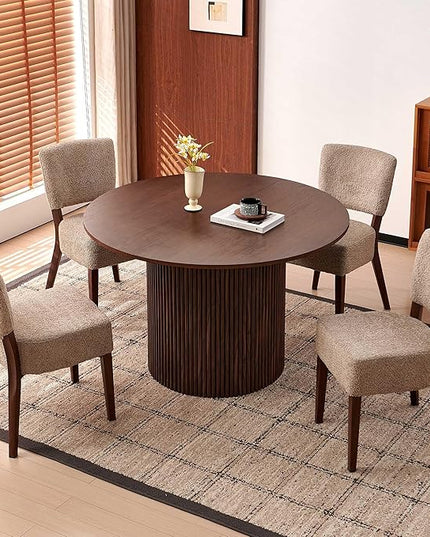 Howtek Round Dining Table Set for 4, 47-Inch Walnut Wood Kitchen Table and Stackable Upholstered Dining Chairs Set, Dining Room Table and Chairs Set for Kitchen, Living Room
