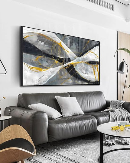 Ouzzlie Abstract Wall Art Grey Wall Decor for Living Room Large Canvas Art Picture Gold Artwork 29" x 59"