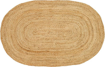 Hand Woven Jute Area Rug - 3' x 5' Feet - Rustic Beige Reversible Oval Rugs for Bedroom, Kitchen, Living Room - Vintage Natural Braided Entry Floor Décor Boho Oval Rugs 3x5 Feet