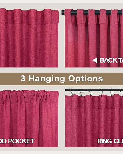 Pitalk Christmas Red Curtains 72 Inch Length for Living Room Dining 2 Panel Rod Pocket Back Tab Hot Pink Curtain for Girls Room Baby Shower Party Semi Sheer Linen Curtains 52x72 Long Raspberry Fuchsia
