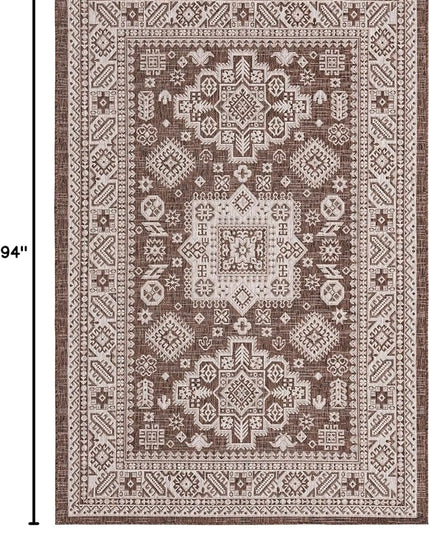 Rugs.com Outdoor Aztec Collection Rug – 5' x 8' Brown Flatweave Rug Perfect for Living Rooms, Large Dining Rooms, Open Floorplans