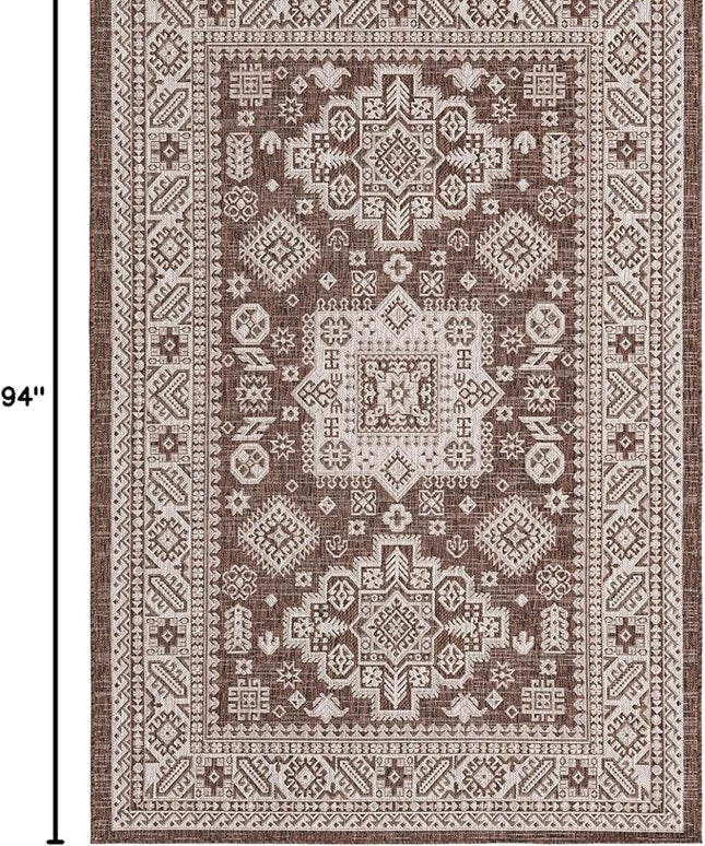 Rugs.com Outdoor Aztec Collection Rug – 5' x 8' Brown Flatweave Rug Perfect for Living Rooms, Large Dining Rooms, Open Floorplans