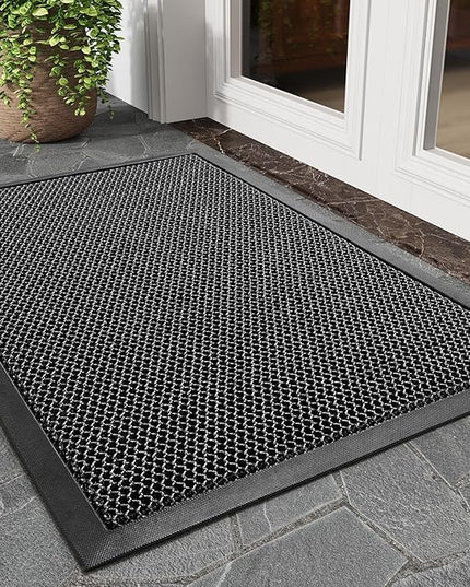 tchdio Front Door Mat Outside Entrance, Dirt Trapper 17"x29" Doormat-Entrance Welcome Matt Durable, Heavy Duty Entry Mat Non Slip Rubber Mats for Outside Stain Resist Door Mats for Entryway Grey