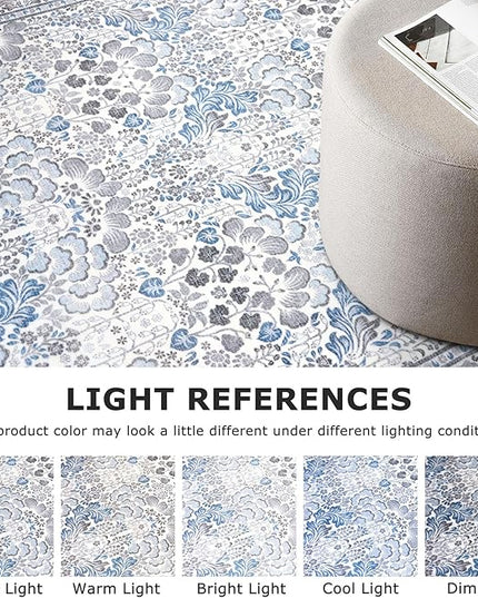 3x5 Modern Rug for Farmhouse, Grey Blue Super Soft Washable Rug with Non-Slip, Low-Pile Indoor Door Area Rug for Living Room Bedroom, Carpet with Non-Shedding