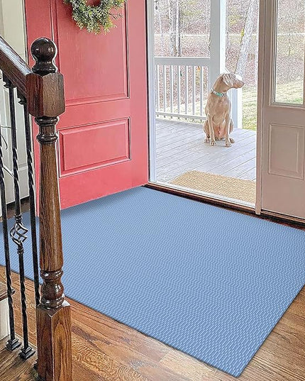 KOZYFLY Washable Entryway Rug 3x5 Ft Area Rugs Cotton Rubber Backed Throw Rugs Indoor Door Mat Kitchen Rugs Braided Floor Carpet for Front Entrance Bathroom Kitchen Living Room, Blue