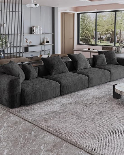 JACH 181" Oversized Corduroy Sectional Couch, Deep 4-Seats Sectional Sofa, Huge Plus Convertible Soft Sofas, Minimalist Modular Couches for Living Room, Office, Apartment, Black