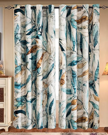SUBRTEX Light Flitering Curtains 52Wx84L, Room Darkening Vibrant Floral Drapes, 50% Blackout, Semi Sheer Boho Farmhouse Curtains for Living Room, Blue
