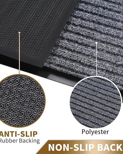 Yimobra Front Door Mat Outdoor Indoor Entrance, 100% Waterproof All-Season All Weather Doormat, Welcome Matt Outside Entry, Non Slip, Low Profile, Heavy Duty Patio Porch Floor Mat,29.5x17, Gray White