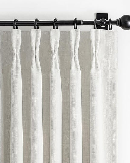 Natural Linen Cream White 92 Inch Curtains 2 Panels Set for Office, Pretty Memory Trained Pinch Pleated Blackout Noise Cancelling Curtain with Hooks Rings for Kids Room 90-92 Length Window Drapes