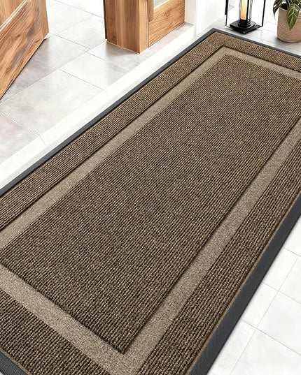 OLANLY Front Door Mat Indoor Outdoor Entrance, Waterproof All-Season, All-Weather Doormat, Sturdy Natural Rubber, Fade Resistant, Low Profile, Easy Clean Patio Porch Entryway Mat, 59x23, Brown