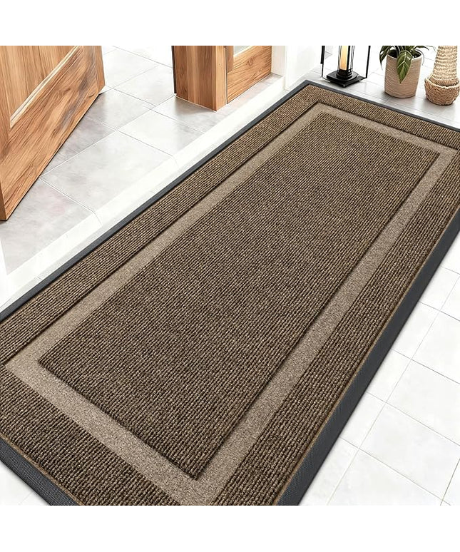 OLANLY Front Door Mat Indoor Outdoor Entrance, Waterproof All-Season, All-Weather Doormat, Sturdy Natural Rubber, Fade Resistant, Low Profile, Easy Clean Patio Porch Entryway Mat, 59x23, Brown