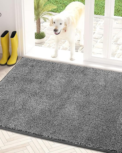PURRUGS Dirt Trapping Door Mat 31.5" x 47", Non-Slip Machine Washable Entry Rug, Shoe Scraper, Dog Doormat, Super Absorbent Welcome Mat for Front & Back Door, Muddy Shoes & Paws,Light Grey-Dark Grey