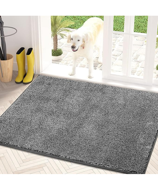 PURRUGS Dirt Trapping Door Mat 34" x 59", Non-Slip Machine Washable Entry Rug, Shoe Scraper, Dog Doormat, Super Absorbent Welcome Mat for Front & Back Door, Muddy Shoes & Paws, Light Grey-Dark Grey