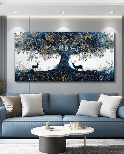 XIGUANGART Tree of Life Art Prints Large Canvas Wall Art for Living Room Inspiration Elk Farmhouse Paintings Pictures Modern Abstract Artwork Wall Decor Bedroom Home Office Posters Decoration 24X48