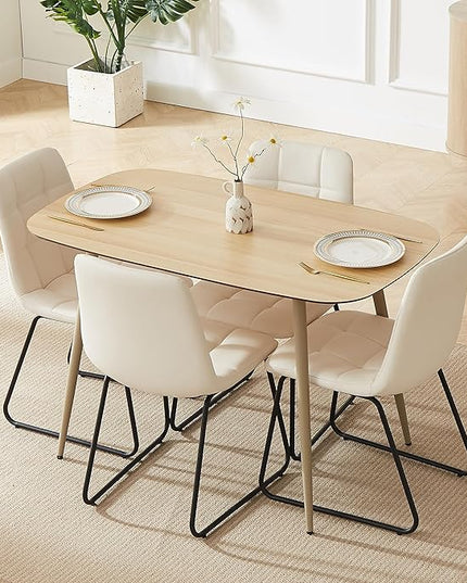 47.2'' Dining Table Set for 4 - Modern Wood Table with Cat Scratch-Resistant Surface & 4 U-Shaped White Leather Chairs, Kitchen & Dining Room Furniture, Space-Saving Table and Chairs Set