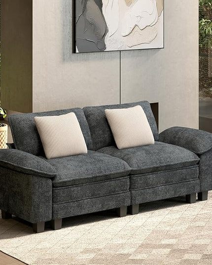 HERA'S HOUSE 88" Modular Sectional Sofa, Loveseat Couches for Living Room, Comfy Cloud Couch 2-Seater Deep Seat Sofa with Throw Pillow, Chenille Blue