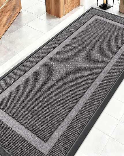 OLANLY Front Door Mat Indoor Outdoor Entrance, Waterproof All-Season, All-Weather Doormat, Sturdy Natural Rubber, Fade Resistant, Low Profile, Easy Clean Patio Porch Entryway Mat, 59x20, Dark Grey