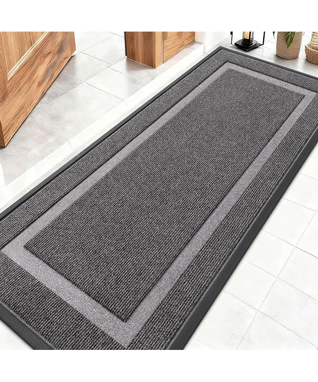 OLANLY Front Door Mat Indoor Outdoor Entrance, Waterproof All-Season, All-Weather Doormat, Sturdy Natural Rubber, Fade Resistant, Low Profile, Easy Clean Patio Porch Entryway Mat, 59x20, Dark Grey