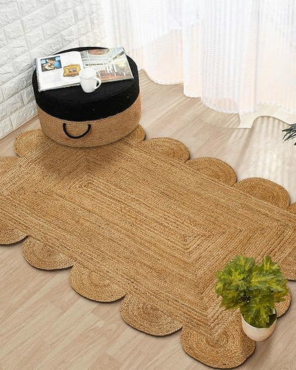 Hand Woven Jute Area Rug - 3' x 5' Feet - Rustic Beige Reversible Rectangular Rugs for Bedroom, Kitchen, Living Room - Vintage Natural Braided Entry Floor Décor Boho Jute Rug 3x5 Feet