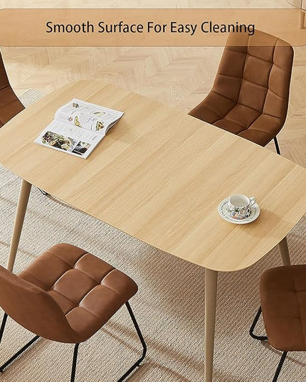 Modern 4-Piece Dining Table Set for 4 | 55-Inch Wood Kitchen Table & 4 Brown Leather Chairs | Space-Saving Dining Set for Small Spaces, Breakfast Nook, Dining Room