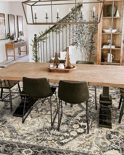 Washable Area Rugs 8x10 - Large Rugs for Living Room Non-Slip Non-Shedding Thin Carpet for Bedroom Kitchen Stain and Water Resistant Indoor Carpets (Black/Grey, 8x10)