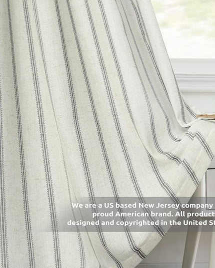DriftAway Farmhouse Linen Blend Blackout Curtains 96 Inches Long for Bedroom Vertical Striped Printed Linen Curtains Thermal Insulated Lined Treatments for Living Room 2 Panels W52 x L96 Linen Grey