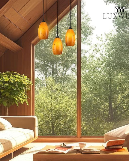 Pendant Lighting, Modern Handblown Amber Color Glass, Oval Art Shade Hanging Light, Oil Rubbed Bronze Finish for Kitchen, Dining Room, Foyer Decor 4.7" Shade (1 Pack)
