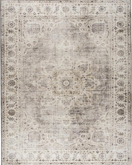 ReaLife Rugs Machine Washable Area Rug - Living Room Bedroom Bathroom Kitchen Entryway Office - Padded Low Pile Stain Resistant Premium - Boho Farmhouse Vintage - Joy - Beige Ivory 6' x 8'