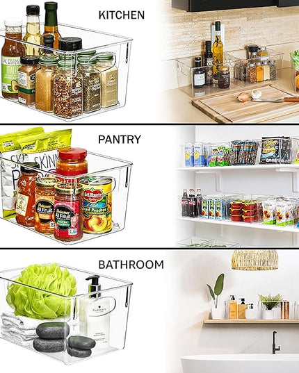 Sorbus 8 Pack Large Clear Plastic Storage Bins, Clear Organizer Bins with Handle for Kitchen, Pantry, Cabinet, Refrigerator, Craft, Toys, Clothes, Closet, Under Sink, Bathroom Organizers and Storage