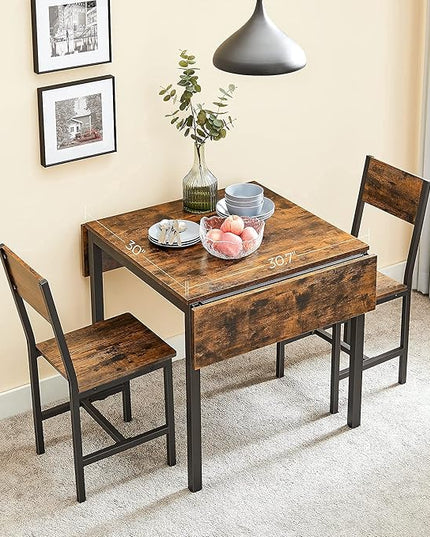 VASAGLE Folding Dining Table, Kitchen Table, Drop Leaf Extendable Table for Small Spaces, Seats 2-4 People, Industrial, Rustic Brown and Black UKDT077B01
