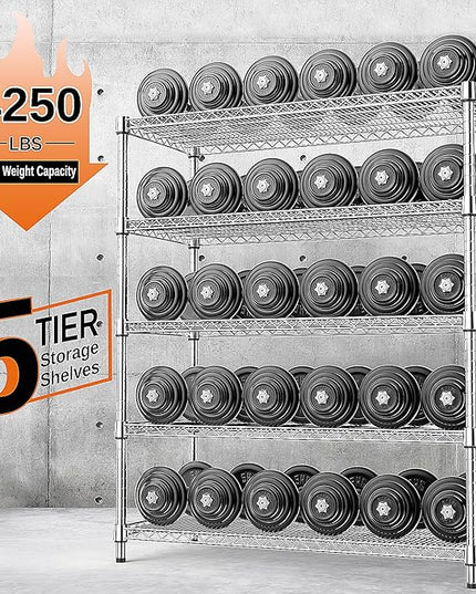 IZEUK 4250 LBS Garage Shelving Wide Storage Shelves 5 Tier Metal Shelves Heavy Duty Adjustable Utility Shelf Rack Chrome 17.7" D x 59.1" W x 70.4" H