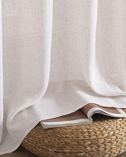 MIULEE White Linen Curtains 63 Inch Length 2 Panels for Bedroom Living Room, Soft Thick Linen Textured Natural Kitchen Window Drapes Semi Sheer Light Filtering Back Tab Rod Pocket Burlap Look Decor