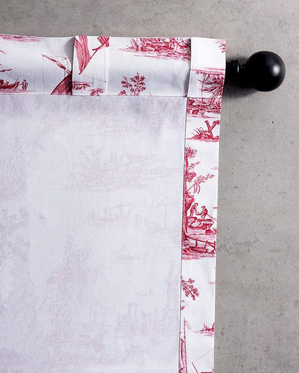 Maison d' Hermine Curtains for Living Room 100% Cotton 84 inch Length Two Panels Light Filtering Toile Curtains for Bedroom with Rod and Loop Pockets (Calais Red (White Background), 50" W x 84" L)
