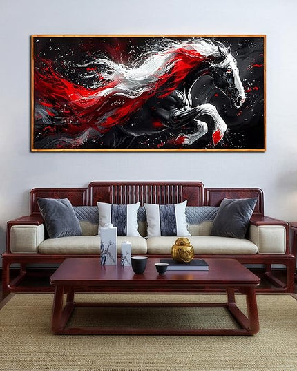 Ouzzlie Horse Wall Art Red Wall Decor Living Room Animal Pictures Black White Wall Decorations for Living Room 29" x 59"