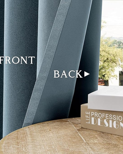 ChrisDowa 100% Blackout Blue Solid Curtains 102 Inches Long 2 Panels for Bedroom Living Room,Farmhouse Room Darkening Thermal Insulated Soundproof Grommet Top Window Treatment Drapes,52x102