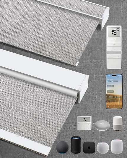 Kincmo Motorized Blinds with Remote,100% Blackout Motorized Roller Shades Work with Apple Homekit,Alexa,Google, Custom Electric Blinds with App,Voice Control (Groove Grey)