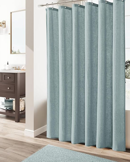 Naturoom Blue Linen Shower Curtain, Cloth Textured Fabric Shower Curtain Set with Hooks, Simple Elegant Modern Farmhouse Country Ultra Thick Bath Curtains for Bathroom,Water Repellent,72x80