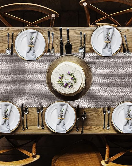 Urban Villa Two Tone Table Runner - 100% Cotton, Brown/Ivory, 14''x72'' with Fringes, Perfect for Kitchen, Dining, BBQs and Everyday Use