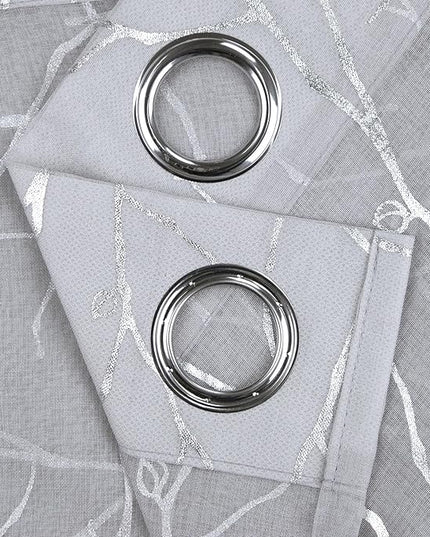 BUHUA Tree Branch Silver Sheer Curtains for Living Room - Metallic Tree Pattern Grey Curtains 63 Inch Length for Bedroom, Rod Pocket, 52 x 63 Inch, 2 Panels, Gray