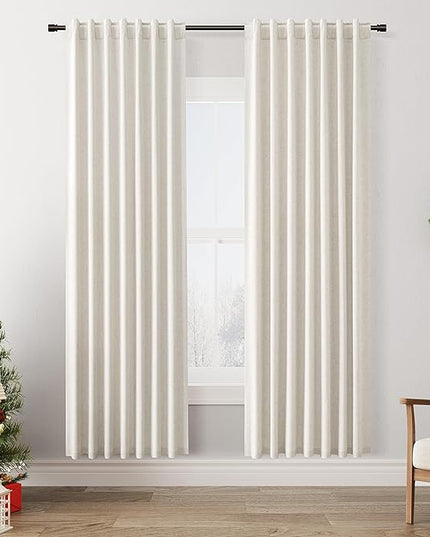 Guken Blackout Curtains 80 Inch Length 2 Panels Set for Living Room Bedroom Back Tab Thermal Insulated 100% Black Out Linen Drapes Room Darkening Window Curtains 80 Inches Long,Beige White