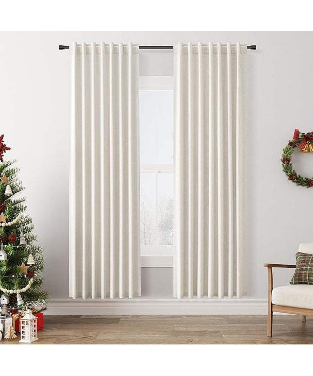 Guken Blackout Curtains 80 Inch Length 2 Panels Set for Living Room Bedroom Back Tab Thermal Insulated 100% Black Out Linen Drapes Room Darkening Window Curtains 80 Inches Long,Beige White