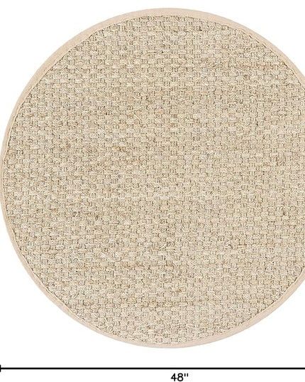 SAFAVIEH Area Rug 4' Round - Natural Fiber Collection - Natural & Beige, Seagrass, Basketweave Pattern with Border (NF114A)