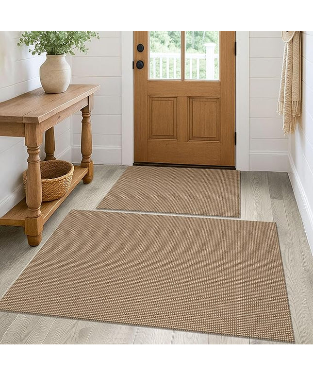KOZYFLY Rugs for Entryway Sets of 2 Pcs 2x3 and 3x5 Washable Entry Rug Non Slip Rubber Backed Entrance Rugs Woven Cotton Doormat for Front Porch Laundry Kitchen Bedroom, Tan/Orange/Brown