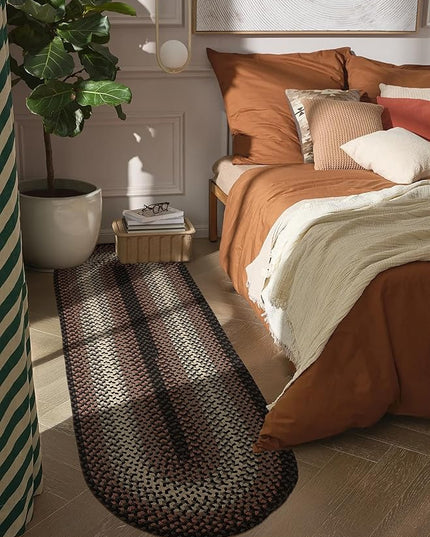 Tranquility TQ82 Black 2' x 6' Runner - Braided Area Rug, Home Decor, Floor Mat or Bedroom Rug - Easy Care, Ideal for High Traffic Areas in Hallway and Living Room - Made in USA